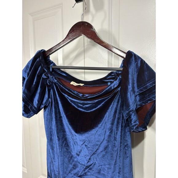 Sugar + Lips Velvet Top Women XS/S Blue Off Shoulder Party Whimsy Goth Y2K - Picture 2 of 8